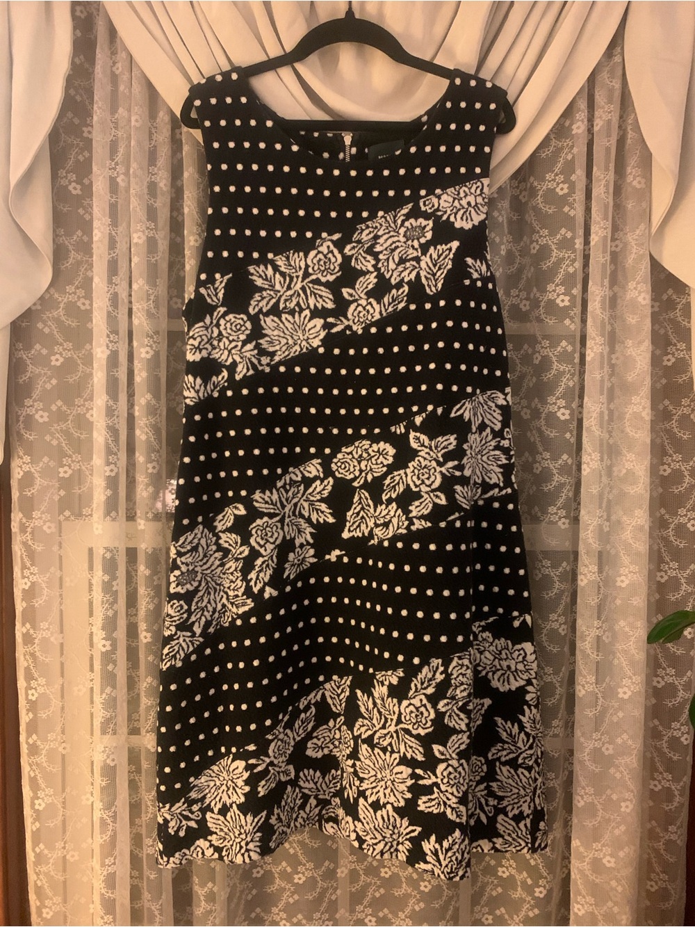 Maeve Black & White Floral Polka Dot A-Line Mini Dress